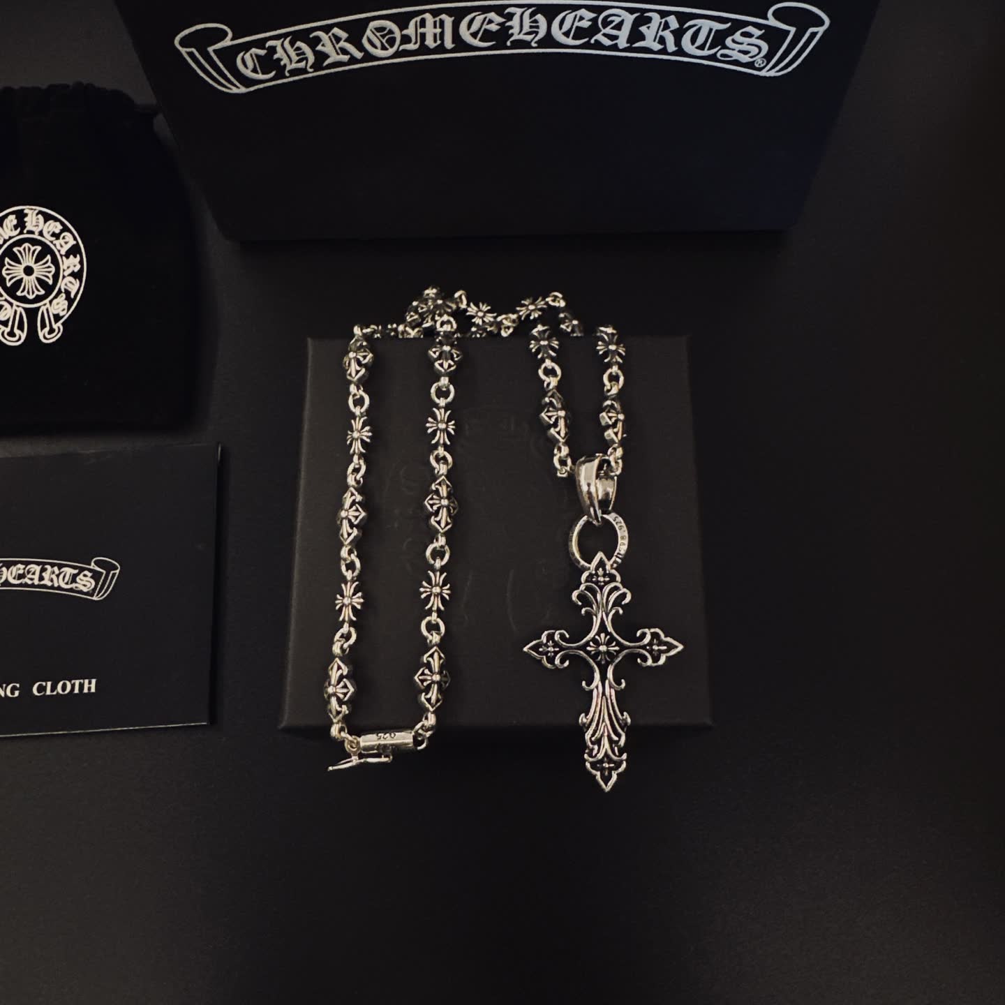 Chrome Hearts Silver Cross Pendant Necklace